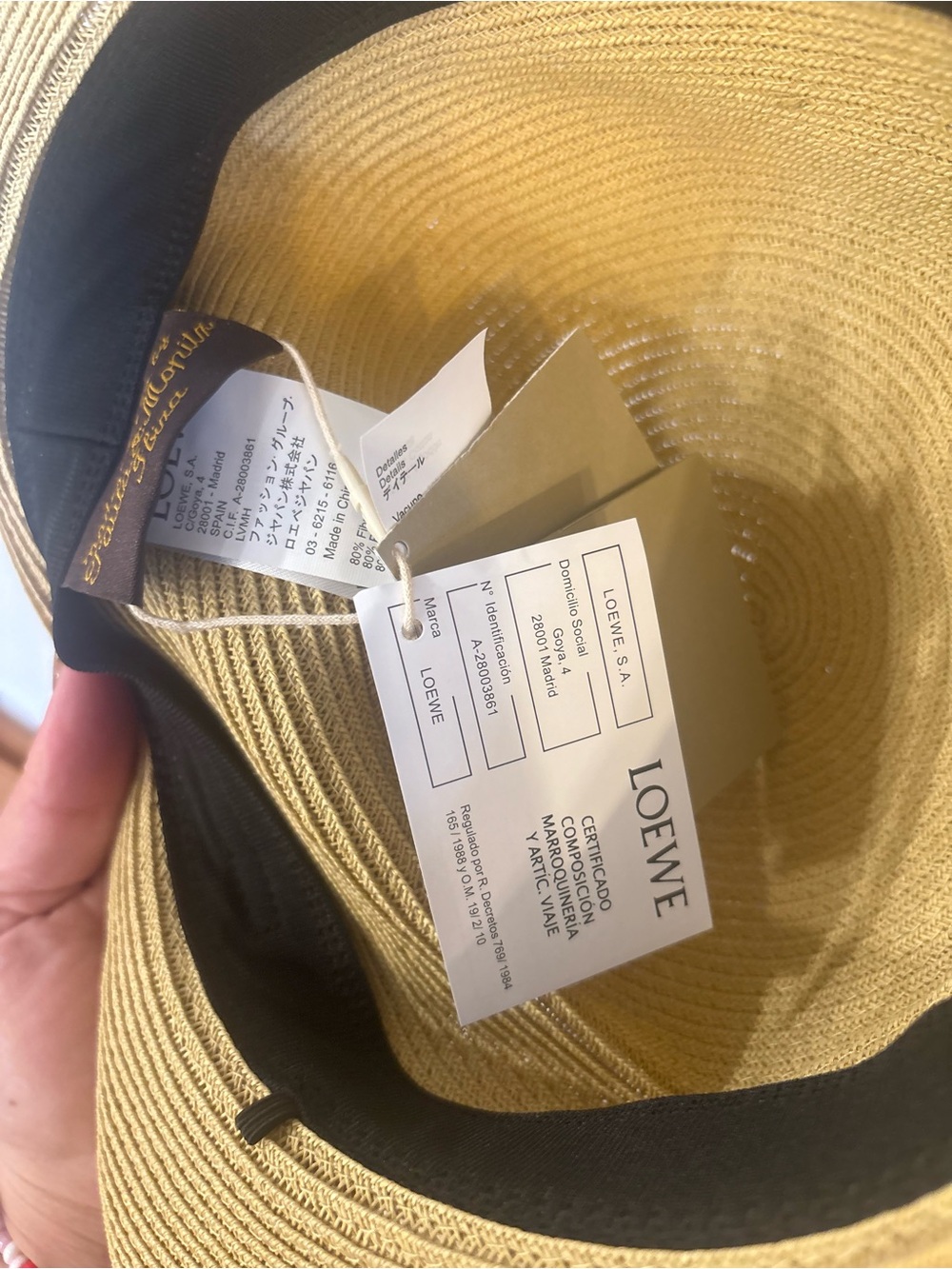 Loewe Yellow Straw Wide-Brim Hat with Leather Trim and Decorative Emblem - Picture 5 of 11